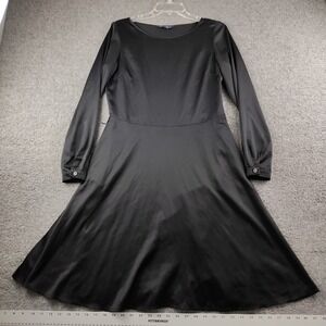 Brooks Brothers 346 Womens Black Satin Long Sleeve Fit Flare Dress Size 4 Lounge